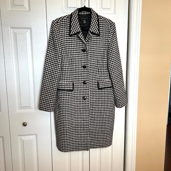 apostrophe Tailored Black/Off White Houndstooth Stretch Wool Blend Coat Size 12 - Picture 3 of 12
